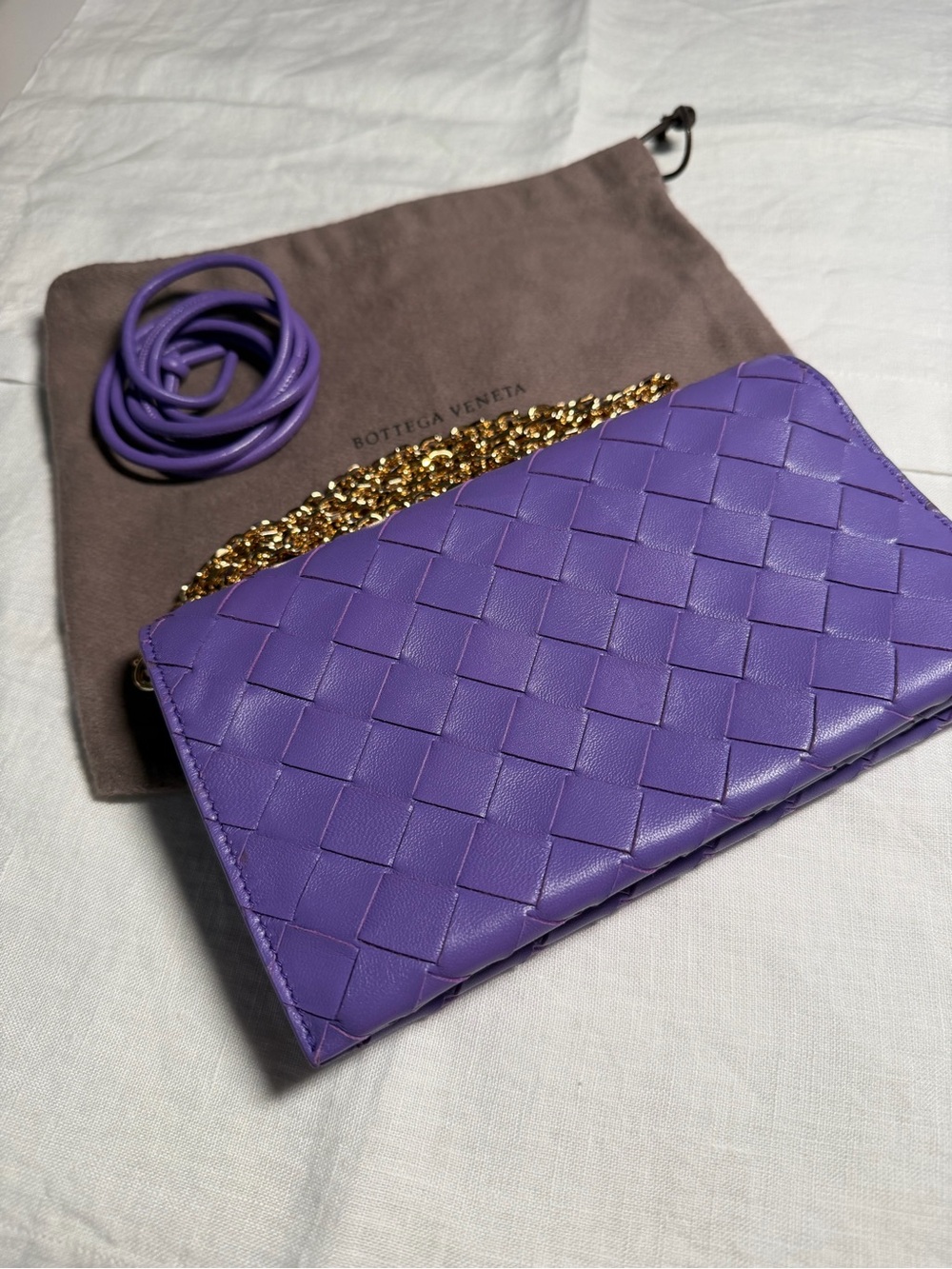 Bottega Venetia Intrecciato Wallet On Strap Purple